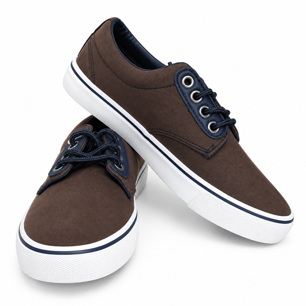 Tenis casuales para hombre color café con detalles azul marino